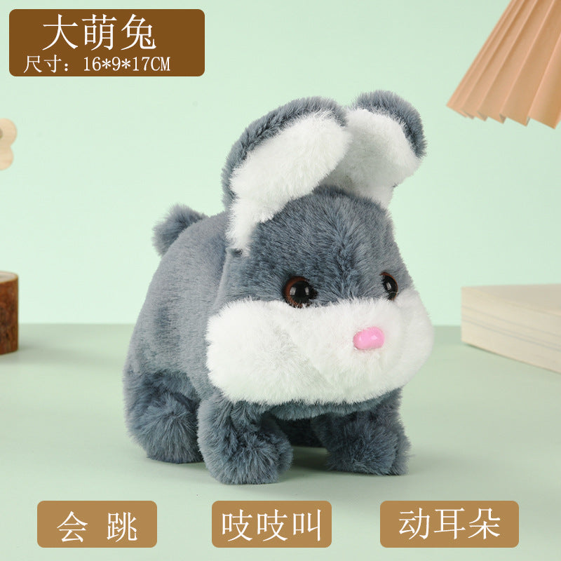1 Electric Stuffed Rabbit Simulation Pet Can Walk, Bark, Moving Mouth and Shaking Ears Big Cute Rabbit Pet Toy