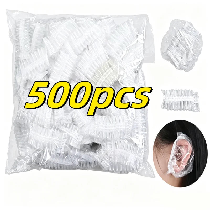 100-1000Pcs Disposable Hairdressing Earmuffs Salon Clear Ear Cover Ear Protection Hair Dye Protect Cap Hair Color Styling Tool