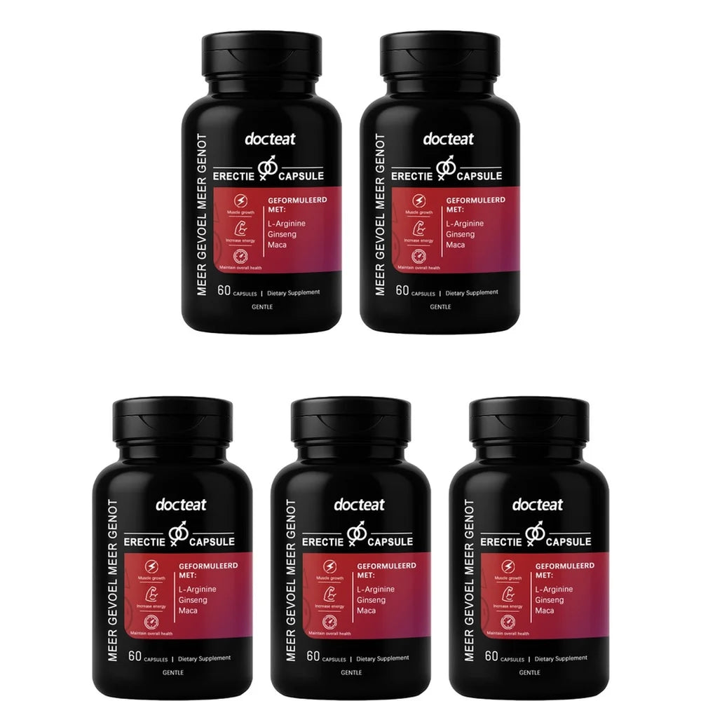 Docteat L-Arginine Ginseng Maca Capsules for Men, Energy Endurance Muscle Growth & Recovery Support, Gentle, 60 Capsules