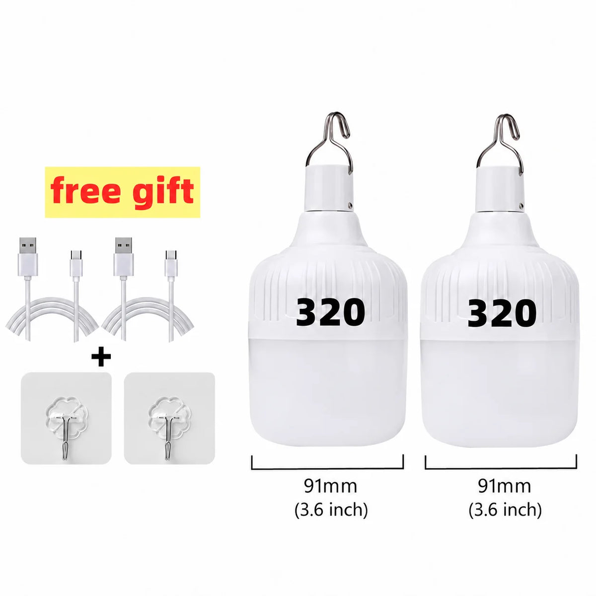 Portable Outdoor BBQ Camping Lights USB Rechargeable Lamp LED Emergency Bulb Hook High Power Tents Lantern Night Lights Bulb