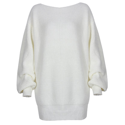 Real shot autumn and winter Europe and the United States long sleeve collar casual loose knitted sweater dress Amazon explosions cross-border women's clothing