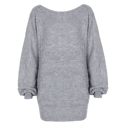 Real shot autumn and winter Europe and the United States long sleeve collar casual loose knitted sweater dress Amazon explosions cross-border women's clothing