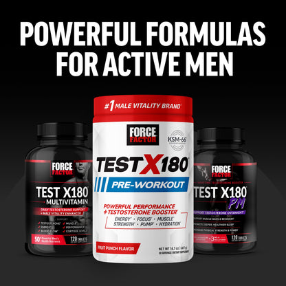 Force Factor Test X180 Gummies, Testosterone Booster Supplement for Men | with Tongkat Ali, Horny Goat Weed, Tribulus Terrestris, Fenugreek, & Black Maca, Berry Punch, 60 Gummies