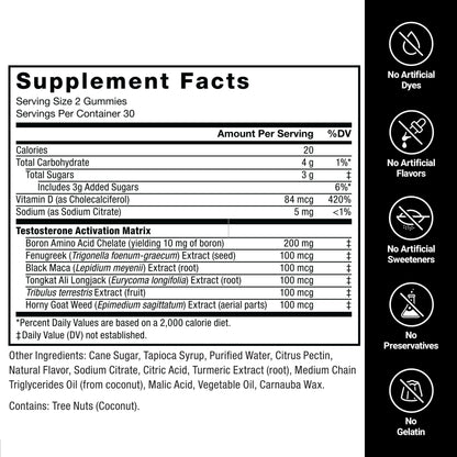 Force Factor Test X180 Gummies, Testosterone Booster Supplement for Men | with Tongkat Ali, Horny Goat Weed, Tribulus Terrestris, Fenugreek, & Black Maca, Berry Punch, 60 Gummies