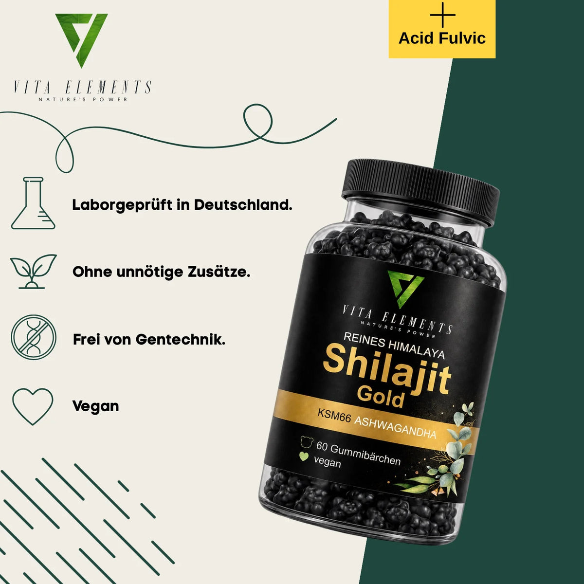 Himalaya Shilajit Gold Gummies |   Laboratory Tested in Germany |   Food Supplements |   60 Gummy Bears |   Vegan |   Without Genetic Engineering