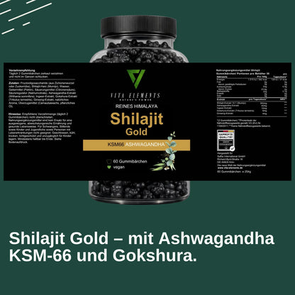 Himalaya Shilajit Gold Gummies |   Laboratory Tested in Germany |   Food Supplements |   60 Gummy Bears |   Vegan |   Without Genetic Engineering
