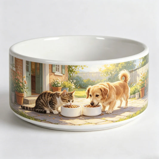 Custom Pet Shop Initial Slogan Text Blank White Cat Bowl 600ML Personalized Kitten Brand Nickname Water Dish Wholesale