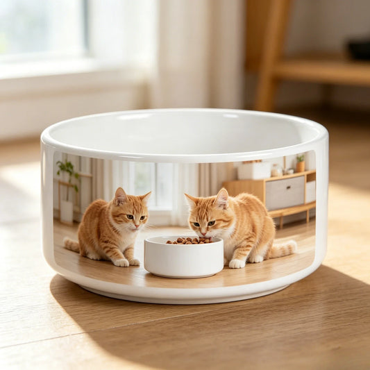 Wholesale Custom Brand Slogan Text Blank White Kitten Bowl 600ML DIY Personalized Cat Nickname Print Food Dish for US Pet Shop