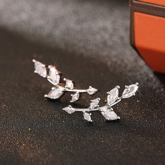 Elegant Wheat Leaf Zircon Stud Earrings Minimal Nature Style Women Fashion Jewelry Daily Wear Chic Gift