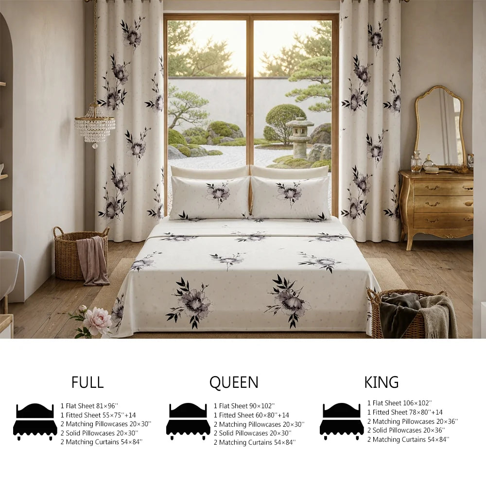 US Warehouse Stock,8-Piece Printed Bed Set,Full Sizes,Elegant Floral Print,Soft Fabric,Year-Round Cozy Comfort Bedroom Bed Linen