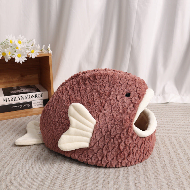 Amazon Cat Nest Autumn and Winter Warm Drilled Hole Dog Nest Pet Cage Sponge Striped Pet Nest Semi-closed Cross-border Exclusive