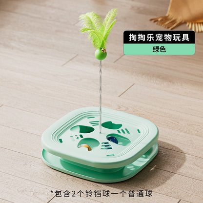 Cat Toy Interactive Play Tray Self-Entertainment Boredom-Relief Cat Toy Feather Bell Cat Teaser Stick Pet Educational Toy