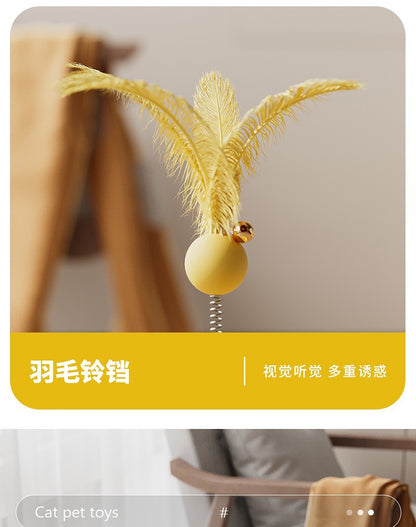 Cat Toy Interactive Play Tray Self-Entertainment Boredom-Relief Cat Toy Feather Bell Cat Teaser Stick Pet Educational Toy