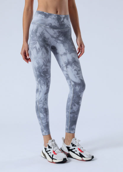 2023 Spring and Summer New Naked Yoga Pants Women's No Embarrassment Line High Waist Hip-lift Tie-dye Yoga Fitness Cropped Pants