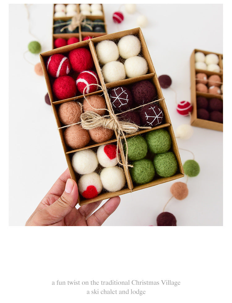 NUCHI Cross Border Christmas Decorations Wool Felt 24 Pieces suit Christmas Ball Christmas Scene Decorations Pendant