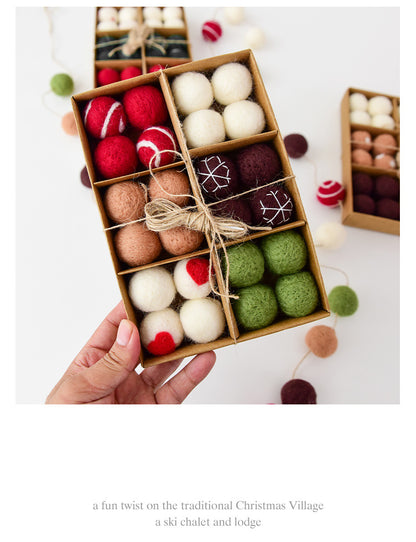 NUCHI Cross Border Christmas Decorations Wool Felt 24 Pieces suit Christmas Ball Christmas Scene Decorations Pendant
