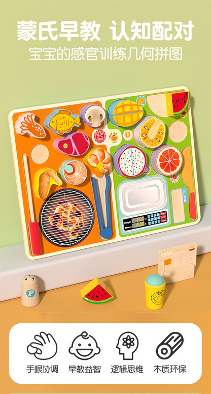 Children's Pretend Play Kitchen Toys Wooden Fruit Cutting Set Baby Cooking Beaded Puzzle Toys Wooden Toys