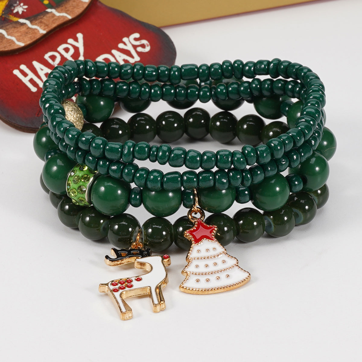 Christmas bracelet elastic rope bracelet snowman snowflake Christmas tree old man deer hat pendant bracelet gift