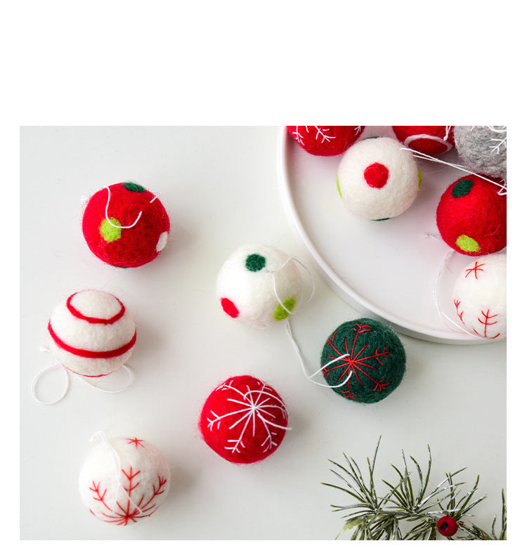 Nuchi Cross-Border Christmas Decorations Wool Felt Christmas Balls Snowflake Christmas Balls Christmas Tree Decoration Balls Hanging
