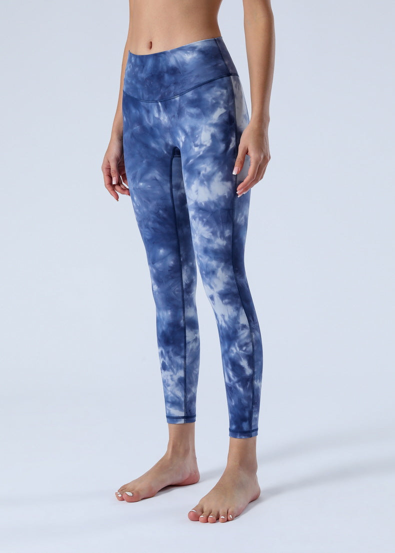 2023 Spring and Summer New Naked Yoga Pants Women's No Embarrassment Line High Waist Hip-lift Tie-dye Yoga Fitness Cropped Pants