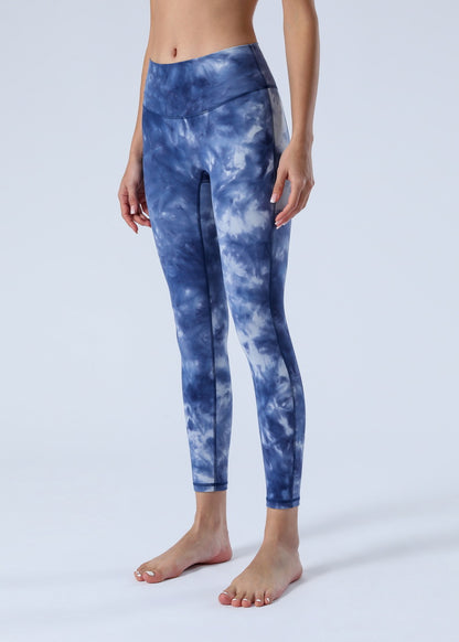 2023 Spring and Summer New Naked Yoga Pants Women's No Embarrassment Line High Waist Hip-lift Tie-dye Yoga Fitness Cropped Pants