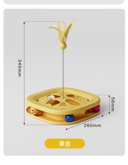 Cat Toy Interactive Play Tray Self-Entertainment Boredom-Relief Cat Toy Feather Bell Cat Teaser Stick Pet Educational Toy