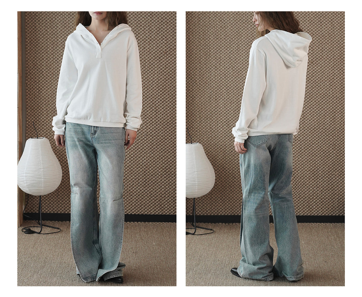 Louvre Winter New Korean Style Simple and Relaxed Half-Cardigan Hooded Long-Sleeved Sweatshirt Silhouette Loose Top for Women