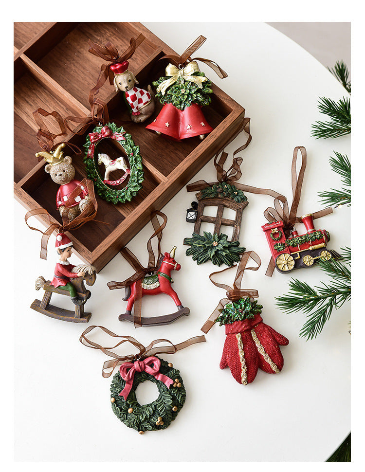 Nuchi Cross-Border Retro Resin Christmas Tree Ornaments Christmas Decoration Wreath Hanging Decorations Christmas Decoration Gifts