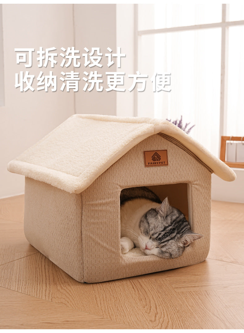 Cross-Border Winter Cat Nest, Detachable and Washable, Warm and Thickened Enclosed House Nest, Suitable for Kittens and Small Dogs