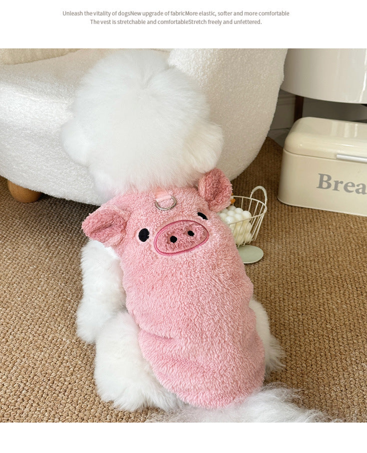 Winter New Ins Style fleece-lined Warm Pet Dog Cat Clothes Teddy Bixiong VIP Cartoon Embroidered Vest