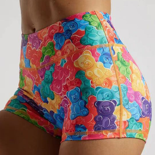New Cross-Border European and American Fashion Cartoon Printed Shorts High Waist Hip Lifting Sports Fitness Running Yoga Three-Quarter Pants for Women