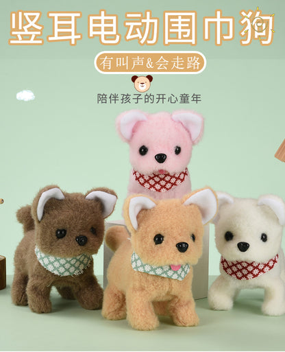 Electric plush puppy can walk, bark, nod, wag tail, erect ear scarf dog electronic pet children's toy