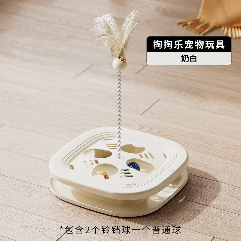 Cat Toy Interactive Play Tray Self-Entertainment Boredom-Relief Cat Toy Feather Bell Cat Teaser Stick Pet Educational Toy