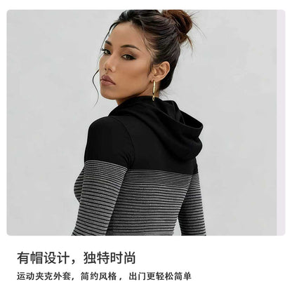 1Pcs Seamless Women's Sports Tight Jacket Jacket Zipper Hooded Sports Cycling and Other Sports Scenes