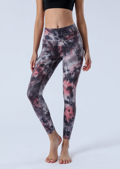 2023 Spring and Summer New Naked Yoga Pants Women's No Embarrassment Line High Waist Hip-lift Tie-dye Yoga Fitness Cropped Pants
