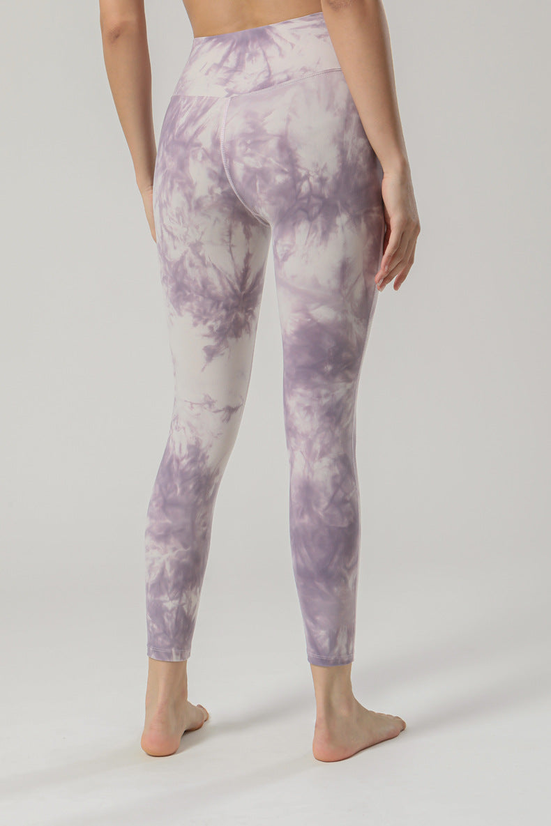 2023 Spring and Summer New Naked Yoga Pants Women's No Embarrassment Line High Waist Hip-lift Tie-dye Yoga Fitness Cropped Pants