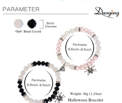 Personalized Dark Wind Halloween Spider Pendant Bracelet suit 8mm Crystal Onyx Stone Beaded Couple Bracelet