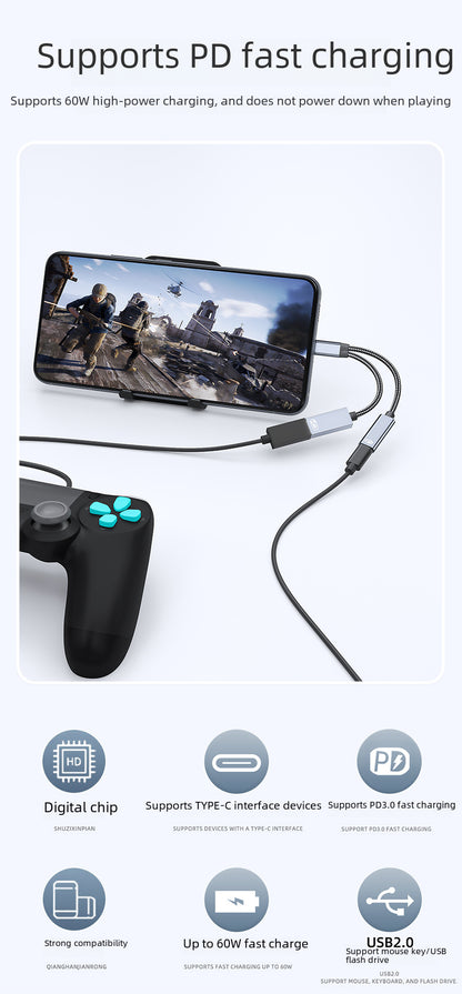 Cross-Border Two-In-One Multi-Function Adapter 60W Fast Charging Type-C to USB Otg Adapter Suitable for Apple 16
