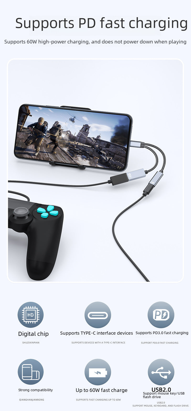 Cross-Border Two-In-One Multi-Function Adapter 60W Fast Charging Type-C to USB Otg Adapter Suitable for Apple 16