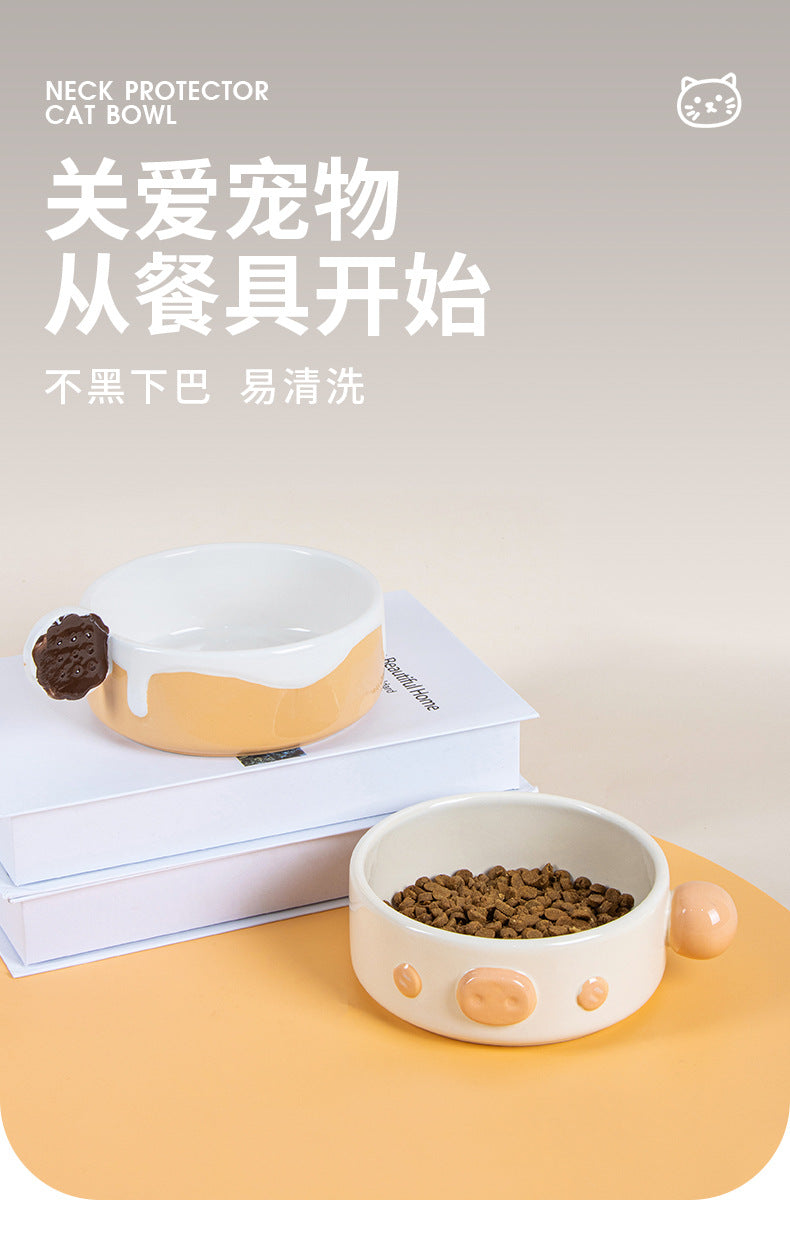 Leyoupai cat bowl ceramic neck protection Pet Bowl cat dog drinking double bowl anti-knock dog bowl Cat Basin pet tableware