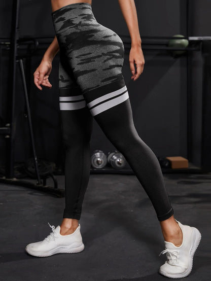 European and American Best-Selling Seamless Camouflage Flap Pocket Pants Butt Lifting Fitness Pants Tummy Control Tight High Waist Peach Butt Yoga Pants
