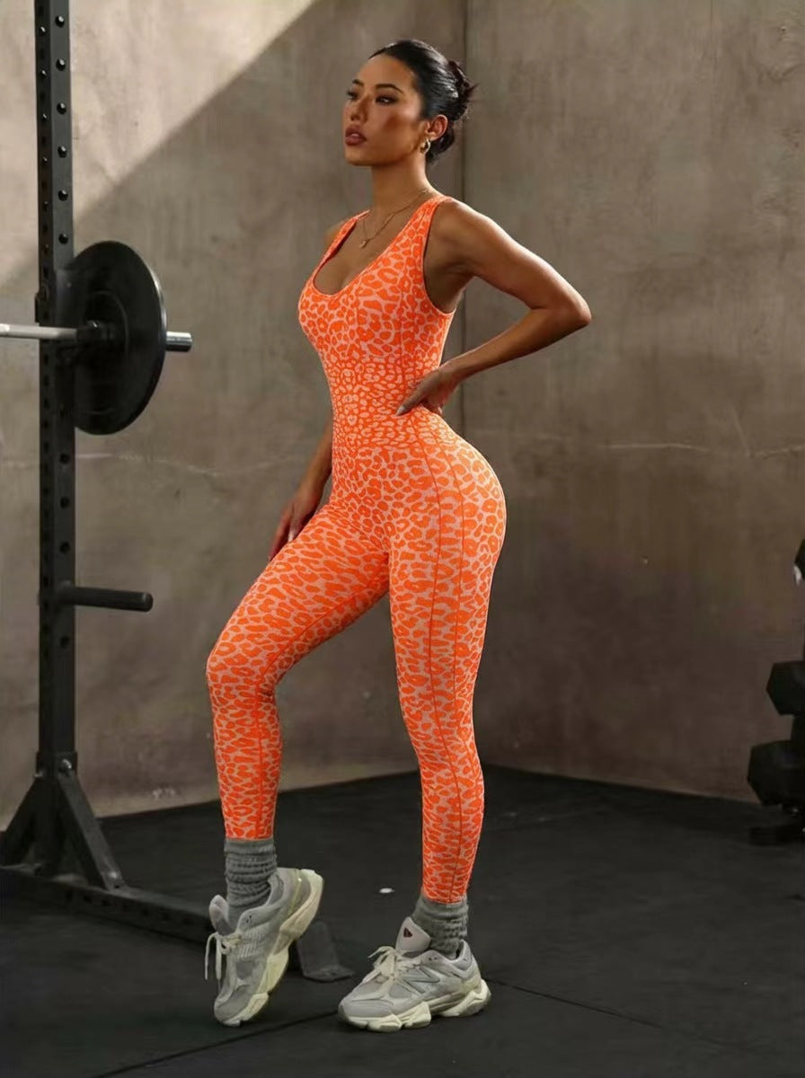 Popular Yoga Jumpsuit with Open Back and Cross-Tie Design, High-Elastic Tight-Fitting Sports Yoga Jumpsuit for Women