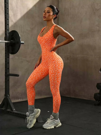 Popular Yoga Jumpsuit with Open Back and Cross-Tie Design, High-Elastic Tight-Fitting Sports Yoga Jumpsuit for Women