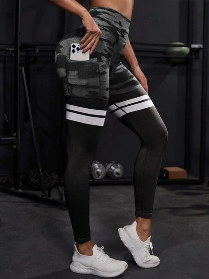 European and American Best-Selling Seamless Camouflage Flap Pocket Pants Butt Lifting Fitness Pants Tummy Control Tight High Waist Peach Butt Yoga Pants