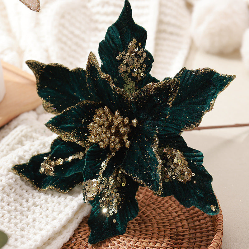 New In-Stock Handmade Powder-Adhesive Korean-Style Artificial Flowers Christmas Decorations Christmas Tree Ornaments Christmas Flowers
