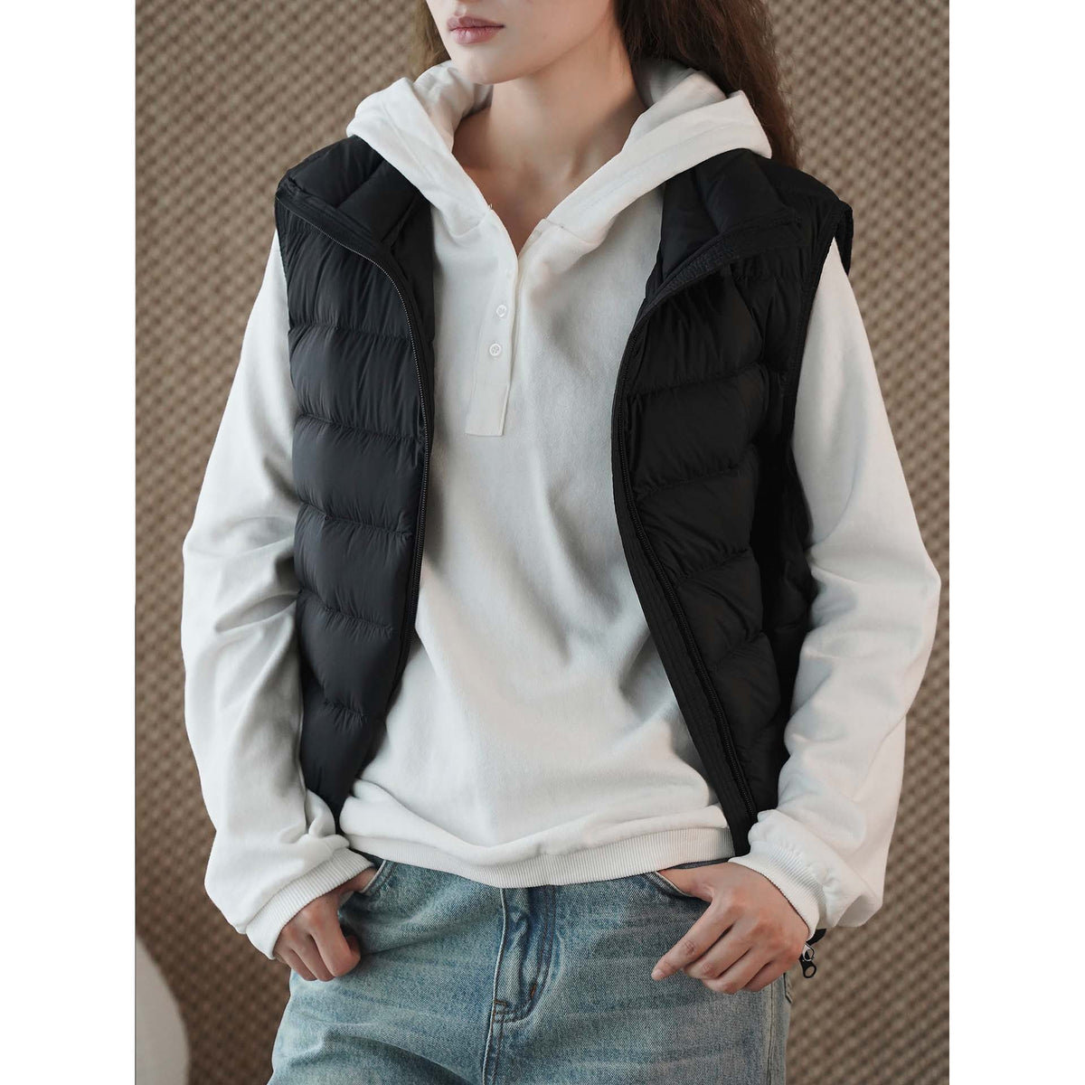Louvre Winter New Korean Style Simple and Relaxed Half-Cardigan Hooded Long-Sleeved Sweatshirt Silhouette Loose Top for Women