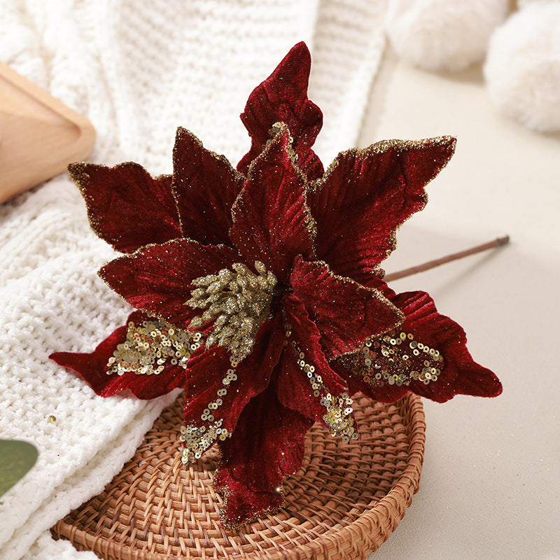 New In-Stock Handmade Powder-Adhesive Korean-Style Artificial Flowers Christmas Decorations Christmas Tree Ornaments Christmas Flowers