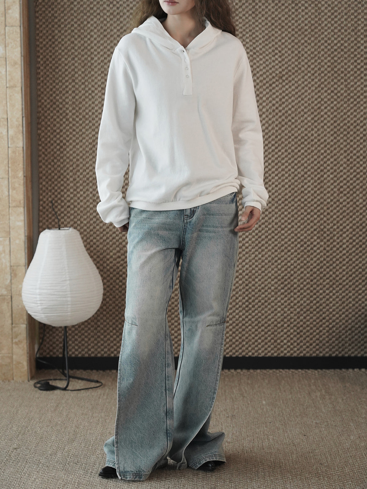 Louvre Winter New Korean Style Simple and Relaxed Half-Cardigan Hooded Long-Sleeved Sweatshirt Silhouette Loose Top for Women
