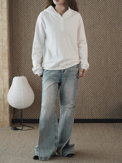 Louvre Winter New Korean Style Simple and Relaxed Half-Cardigan Hooded Long-Sleeved Sweatshirt Silhouette Loose Top for Women