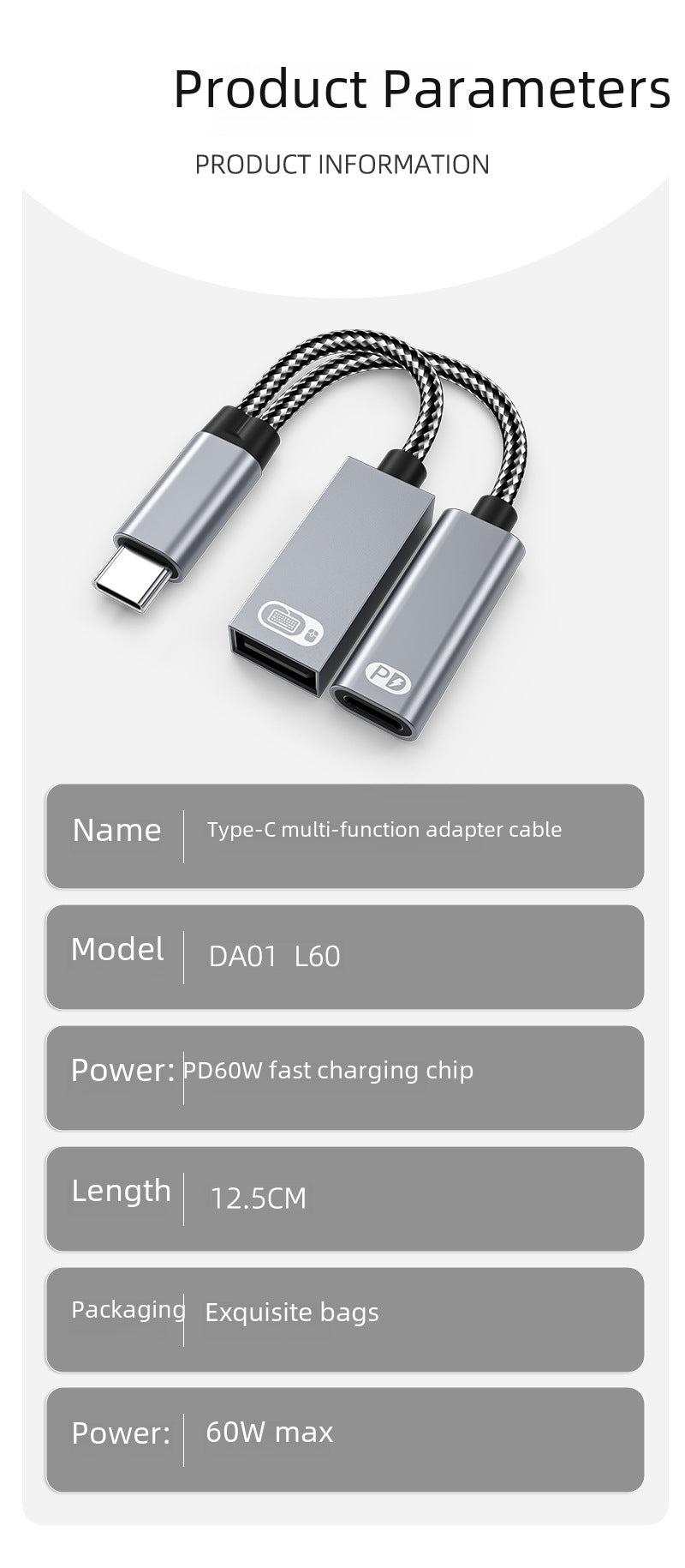 Cross-Border Two-In-One Multi-Function Adapter 60W Fast Charging Type-C to USB Otg Adapter Suitable for Apple 16